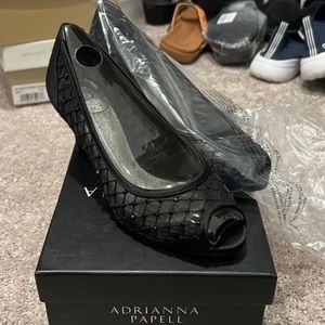 Adrianna Papell black; ornate sheer black pumps size 7 new in box